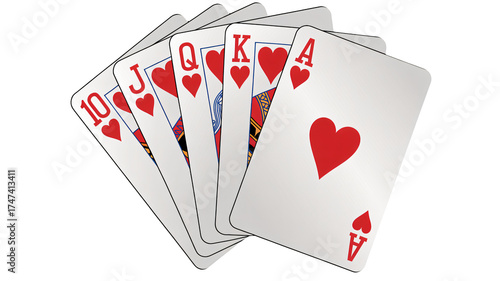 Royal flush of hearts poker hand for winning luck