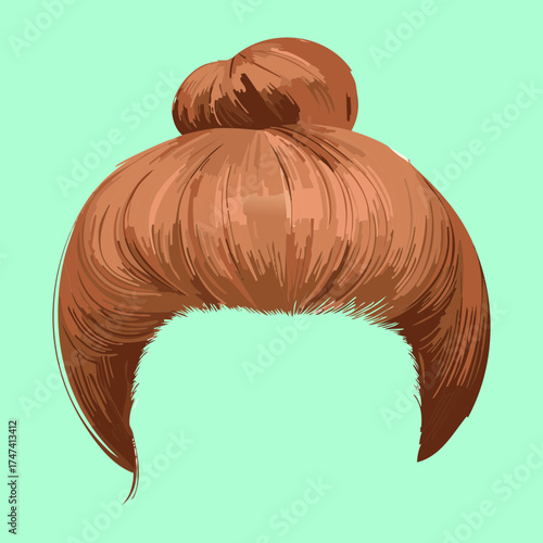 Trendy messy top knot bun Hairstyle in a light brown color with a stylish neat fringe for casual beauty