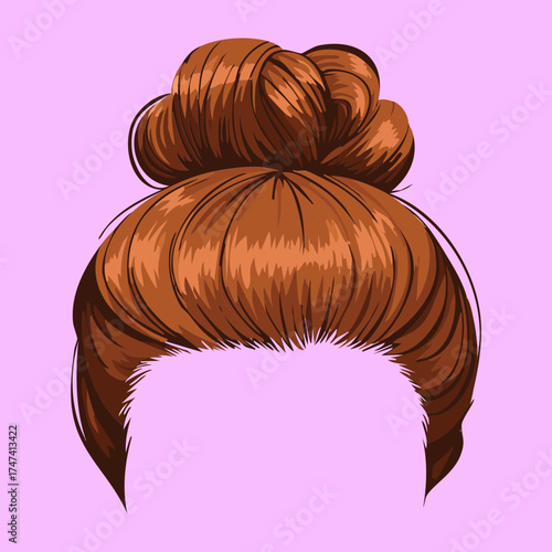 Elegant brunette top knot bun Hairstyle with a thick straight fringe for a chic and stylish appearance