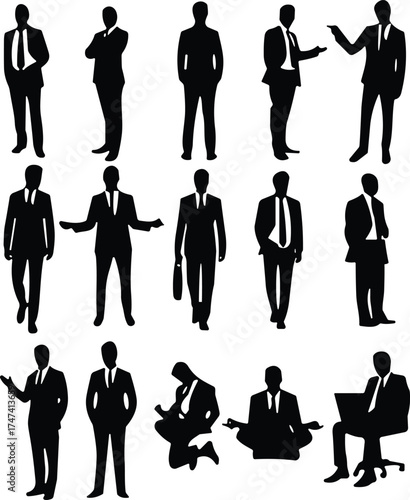 Business silhouettes, professional people, office teamwork, leadership, meditation, technology, communication, presentation, workplace diversity, corporate lifestyle 