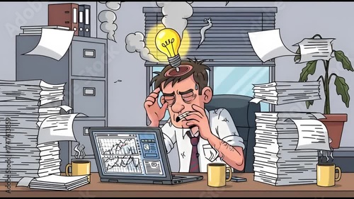 cartoon illustration of an overworked tired office worker seamless motion video