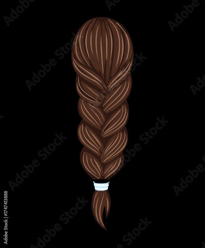 Illustration of a close-up section of thick, dark brown hair styled in a single, classic, and intricate french braid