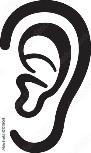 Black and white graphic illustration of a human ear anatomy body part