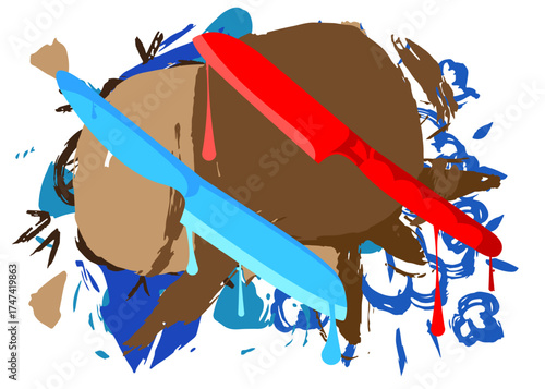 Kitchen Knife graffiti. Abstract modern street art decoration performed in urban painting style.