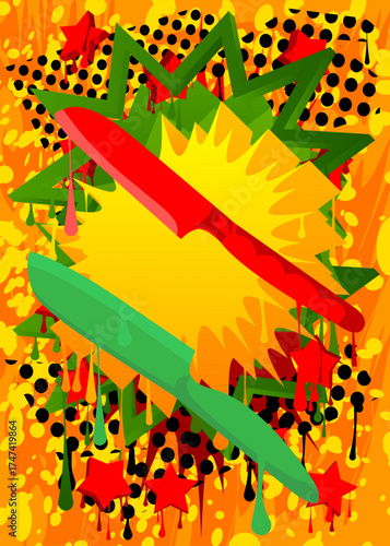 Kitchen Knife graffiti. Abstract modern street art decoration performed in urban painting style.