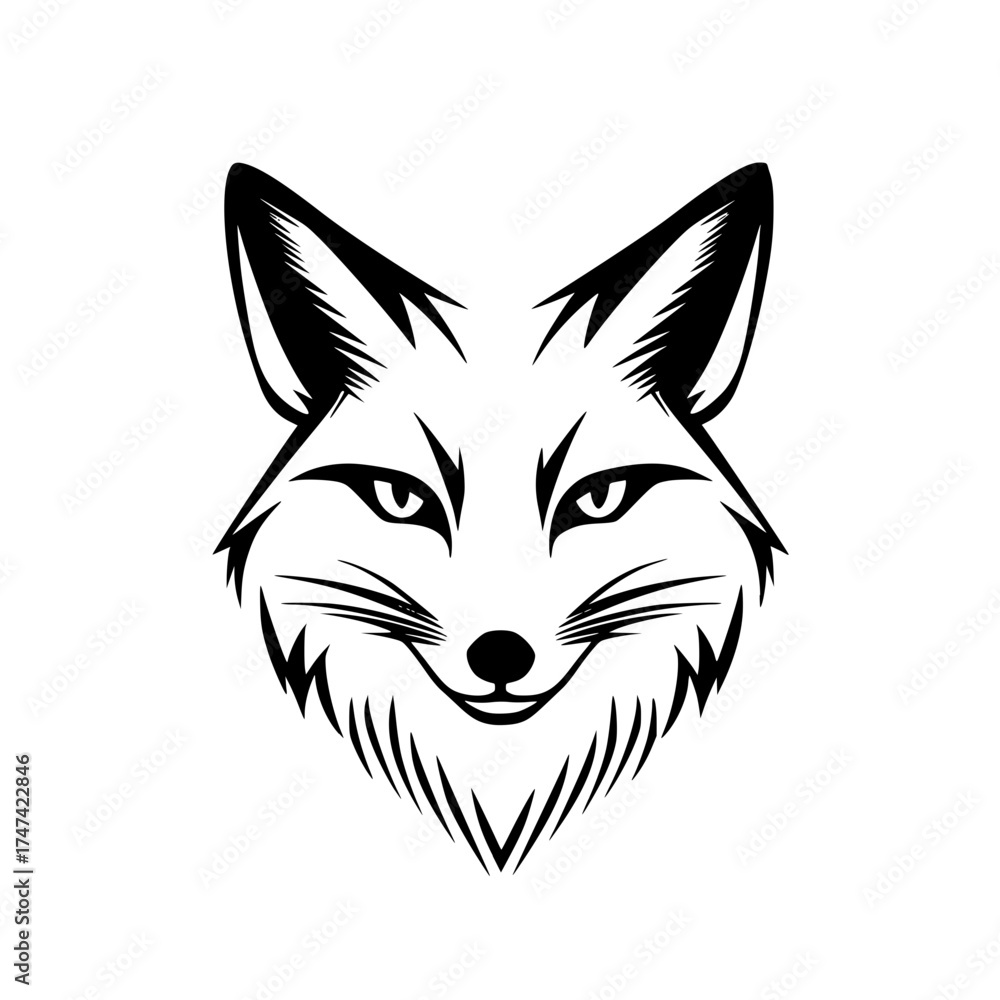 Fototapeta premium Black and White Stylized Fox Head Illustration
