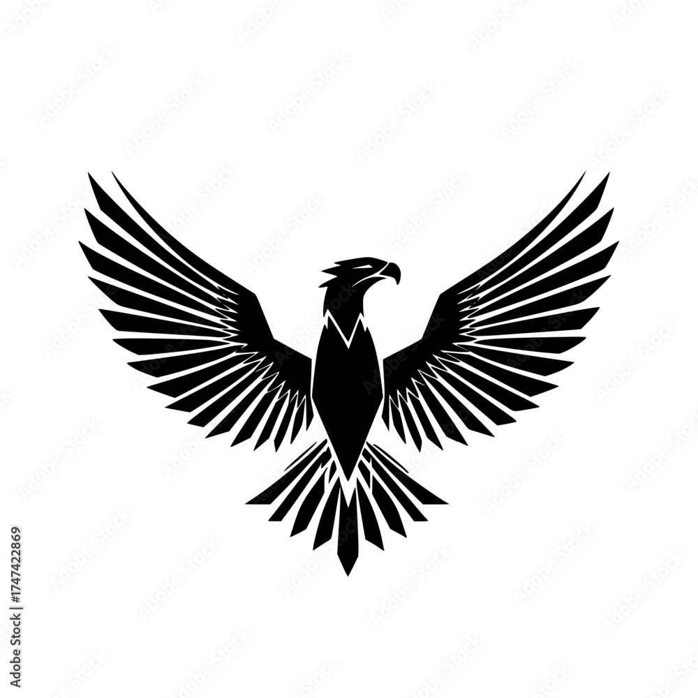 Naklejka premium Stylized Black Bird Prey Silhouette with Bold Geometric Design