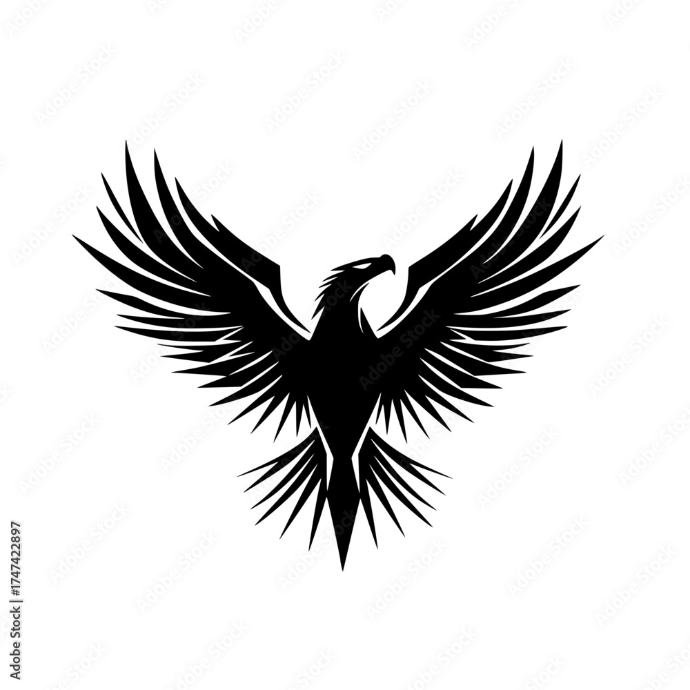 Obraz premium Majestic Black Silhouette Spreading Wings Bird