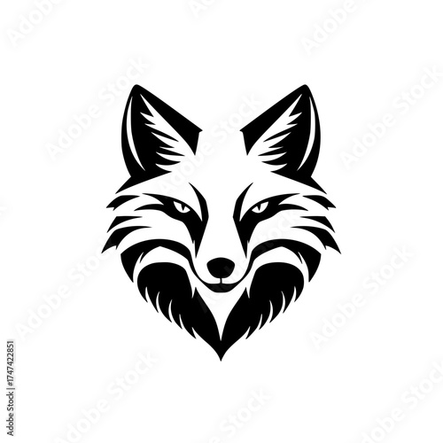 Black and White Stylized Wolf Head Illustration