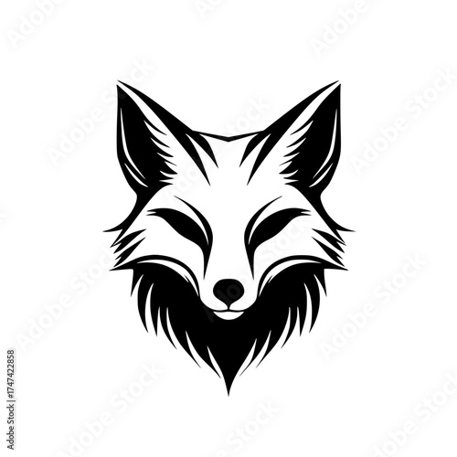 Monochrome Minimalist Fox Face Illustration