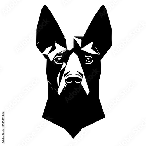 Black and White Geometric Dog Face Illustration