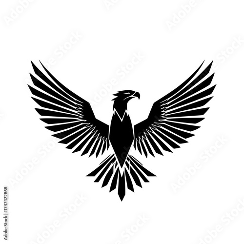 Stylized Black Bird Prey Silhouette with Bold Geometric Design