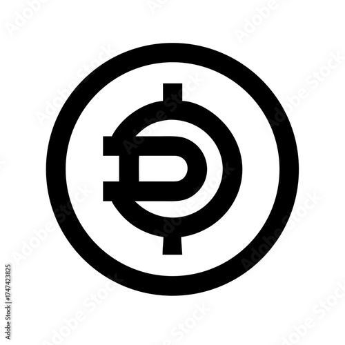 Black and white illustration of a digital coin