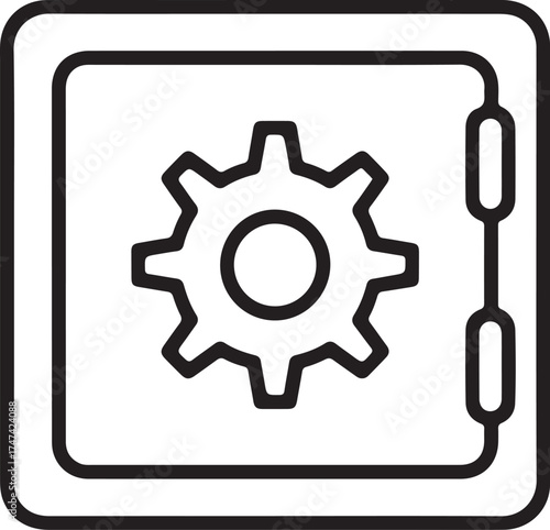 Abstract line art of a secure vault with a gear inside