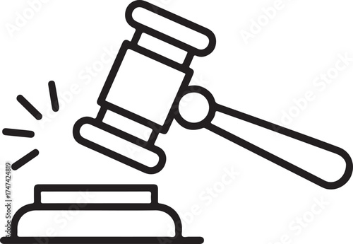 Simple line art icon of a gavel striking a sounding block