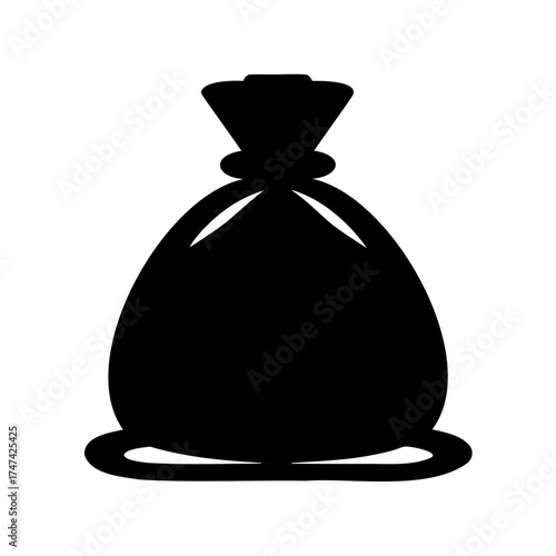 Monochromatic sack bag silhouette on white background, filled with loot