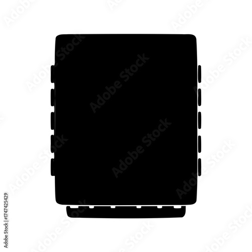 An abstract silhouette of what appears to be a data server unit