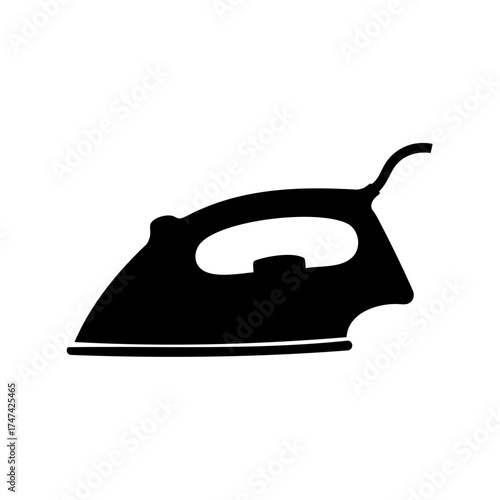 Minimalist black and white ironing icon, representing household chores and garment care