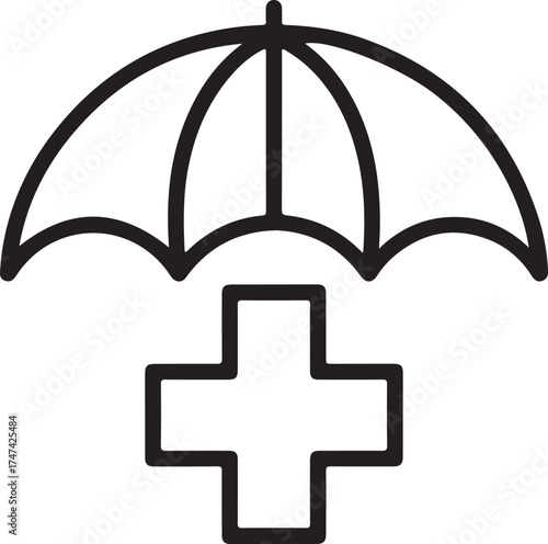 Medical health insurance protection symbol with umbrella and cross