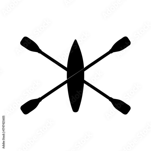 Silhouette of a kayak boat with two paddles crossing each other