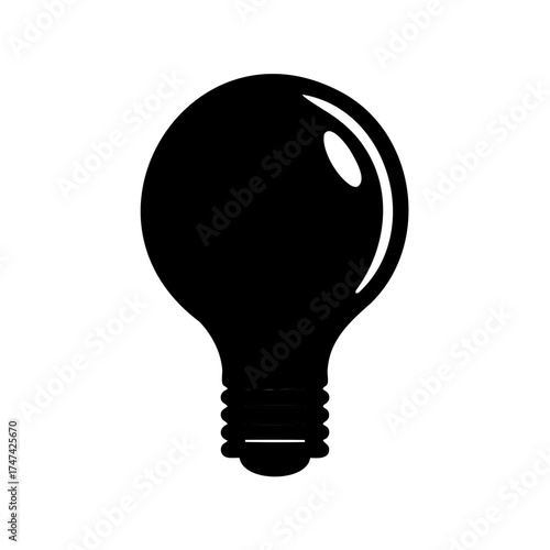 Simple black lightbulb silhouette on white background representing lighting and illumination