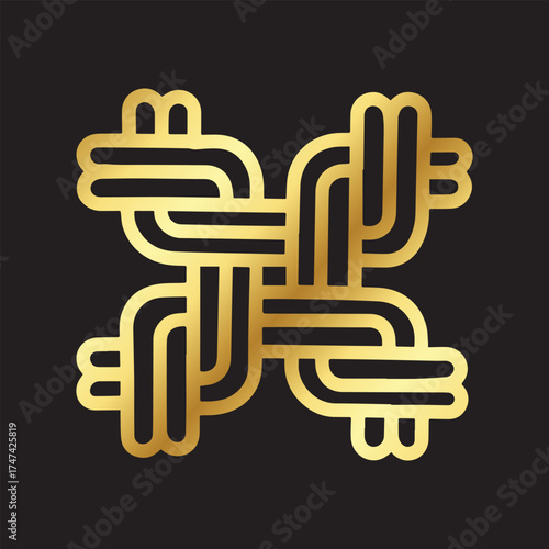 Golden Endless Knot Symbol, a Geometric Srivatsa Icon on Black Background