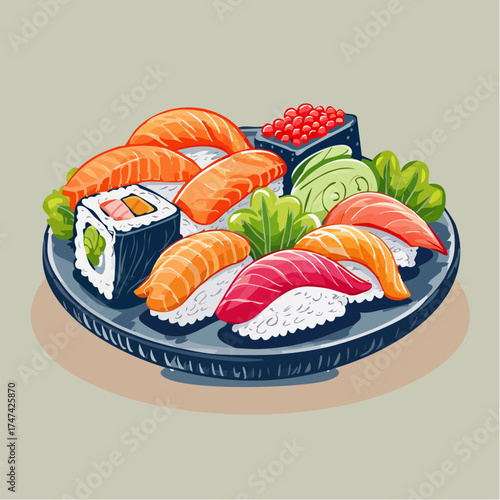 Sushi platter with salmon tuna and roe