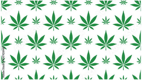 Seamless pattern of green cannabis leaves repeating design for backgrounds and textiles
