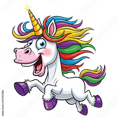 Cute Funny Running Magical Unicorn Vector 