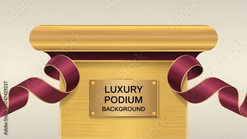 Golden podium background with burgundy ribbons and text award
