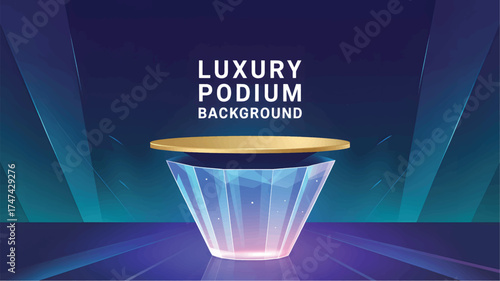 Golden Podium on Crystal Base with Dark Blue Background