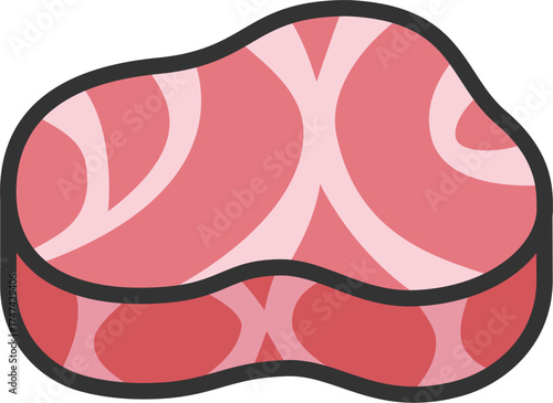 生の、フィレステーキ肉のアイコン（線画カラー）のイラスト