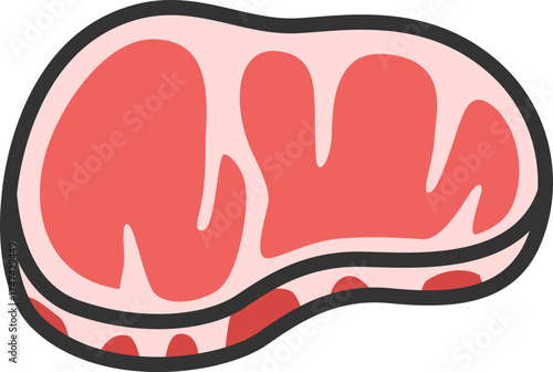生の、牛ステーキ肉のアイコン（線画カラー）のイラスト