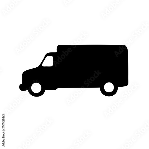 Black silhouette of a delivery van or truck on white background