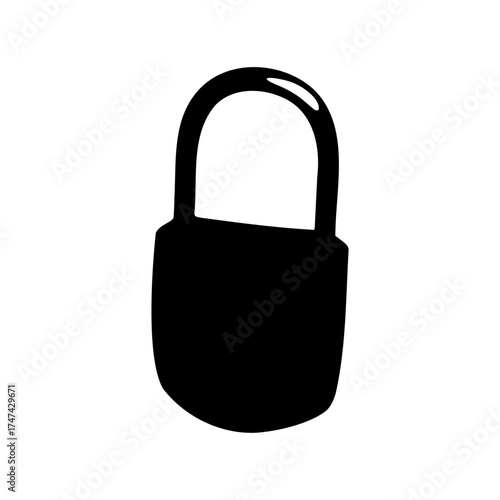 Silhouette of a black padlock isolated on white background, security concept