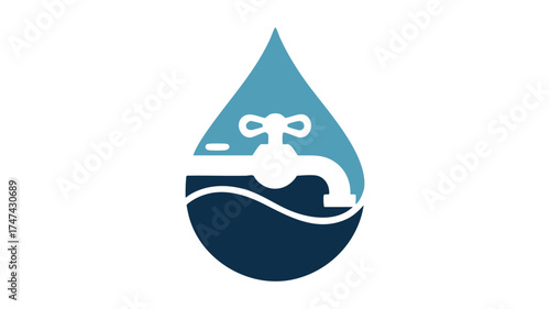 Water drop faucet symbol representing water conservation and supply management