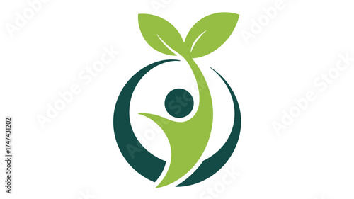 Green human silhouette with sprout logo symbolizing growth health wellness and development
