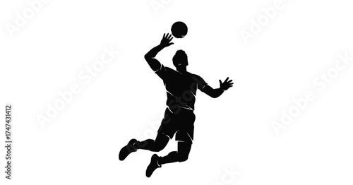 Dynamic silhouette of volleyball player spiking ball with power and athleticism