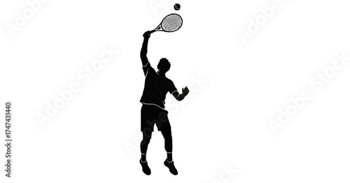 Dynamic silhouette of tennis player serving ball with power and precision game