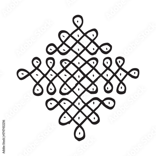 Traditional Kolam Design Vector South Indian Rangoli Pattern in Black Line Art