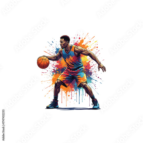 Dynamic basketball player in action isolated on white background