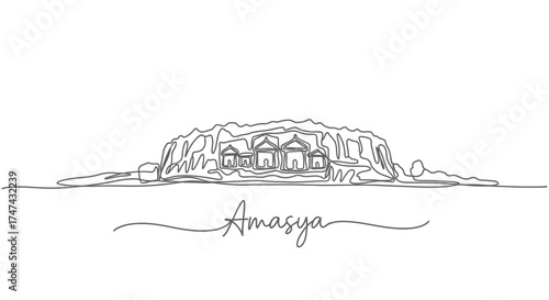 Amasya Rock Tombs One Line Drawing Minimalist Landmark