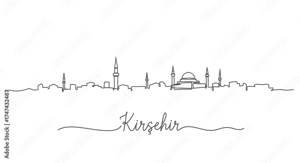 Obraz premium Kirsehir Skyline, Turkey, Minimalist Line Art and Calligraphy