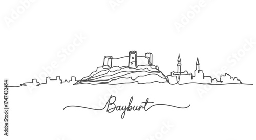 Bayburt Castle and Mosque Skyline Minimalist Line Art