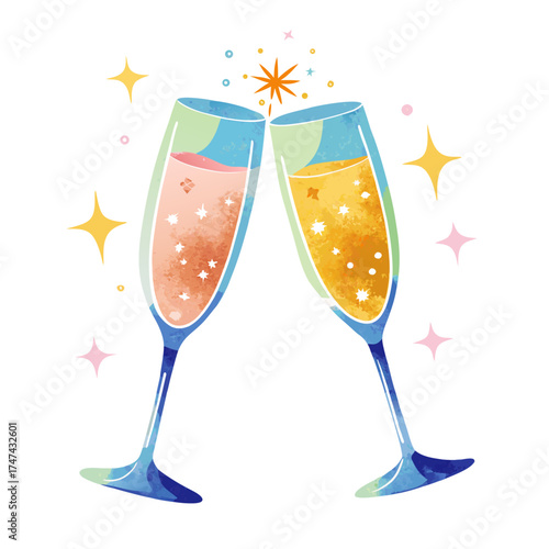 Two Glasses of Champagne and Fireworks