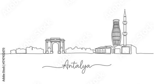 Antalya Skyline Continuous Line Drawing
