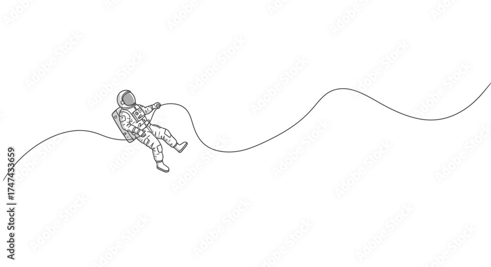 Obraz premium Astronaut silhouette climbing rope against white background vector illustration