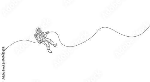 Astronaut silhouette climbing rope against white background vector illustration