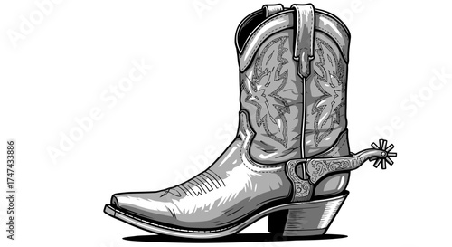 Detailed illustration of a cowboy boot with spur on a white background