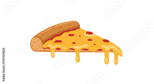 Illustration of a single pizza slice with cheese and pepperoni on white background